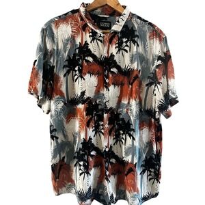 Como Man Men's SZ Large Tropical Hawaiian Shirt Button Up Palm Trees Rayon GUC